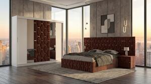 Set Mobila De Dormitor Berlin Maro, pat tapitat Maro 180x200cm, dulap tapitat 250cm, 2 noptiere si saltea 180x200cm