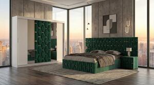Set Mobila De Dormitor Berlin Verde , pat tapitat Verde 180x200cm, dulap tapitat 250cm, 2 noptiere si saltea 180x200cm