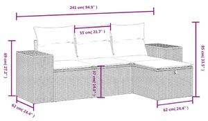 Set canapea de grădină cu perne, 4 piese, gri, poliratan