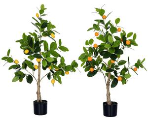 HOMCOM Set de 2 Plante Artificiale Decorative Lamai si Portocal In Ghiveci, Plante Artificiale pentru Decor Interior Exterior, 120cm | Aosom Romania