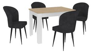 Set haaus Zeta, Lemn Natural/Alb, 4 Scaune, Negre, 102 x 69 x 75 cm