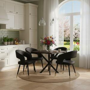 Masă fixă Pătrată Tania X Wenge cu 4 scaune Piele Ecologică Monaco Negru