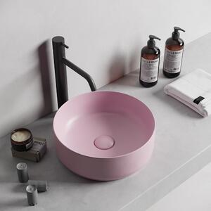 Lavoar baie pe blat, roz mat, rotund, linii 3D, ventil inclus, Foglia, Line Roz mat
