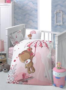 Set lenjerie pat pentru copii Ton, bumbac ranforce 100%, alb/roz, 100