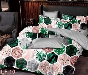 Lenjerie de pat, 2 persoane, finet, 6 piese, alb , cu imprimeu hexagon, LF10