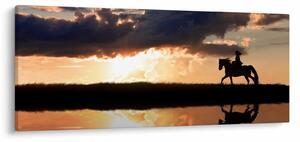 Tablou - Rider pe un cal la apus de soare (120x50 cm)