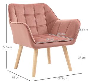 Fotoliu in stil nordic din lemn si efect de catifea roz pentru sufragerie sau birou, 68,5x61x72,5cm HOMCOM | Aosom RO