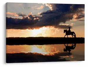 Tablou - Rider pe un cal la apus de soare (70x50 cm)