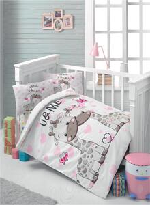 Set lenjerie pat pentru copii Sweet, bumbac ranforce 100%, alb/roz, 10