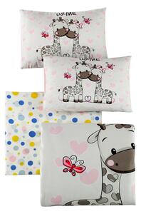 Set lenjerie pat pentru copii Sweet, bumbac ranforce 100%, alb/roz, 10
