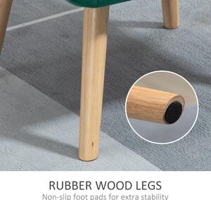 Fotoliu HOMCOM in stil scandinav din lemn si efect de catifea verde pentru sufragerie sau birou, 64x62x72,5cm | Aosom RO