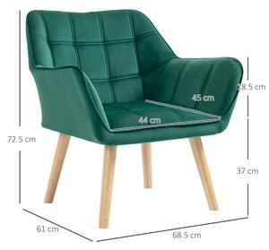 Fotoliu HOMCOM in stil scandinav din lemn si efect de catifea verde pentru sufragerie sau birou, 64x62x72,5cm | Aosom RO