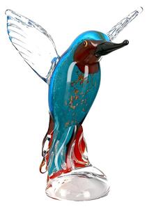 Decoratiune kingfisher, albastru, sticla, 22x14x14 cm