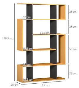 HOMCOM Biblioteca moderna cu 5 nivele si 13 rafturi deschise si design esalonat, din PAL, 95x25x150,5 cm, culoare gri si lemn | AOSOM RO