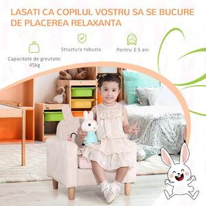 HOMCOM Fotoliu Iepuraș pentru Copii, Canapea Moale 3-5 Ani cu Picioare din Lemn, Design Drăguț, 53x47x54,5 cm, Crem | Aosom Romania