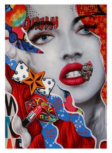 Tablou Pop Art Girl, canvas lemn, multicolor, 70x100x3.5 cm