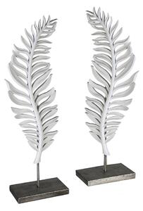 Set 2 decoratiuni Leaf, rasina, argintiu, 14x42x6 cm