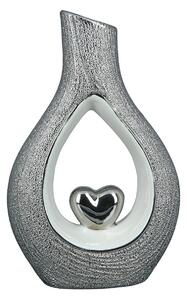Vaza Heart, Portelan, Argintiu Alb, 13.5x21.3x5 cm