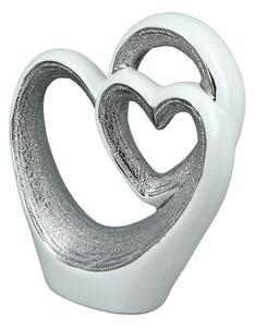 Decoratiune Heart in heart, Portelan, Alb Argintiu, 13.5x15x4 cm