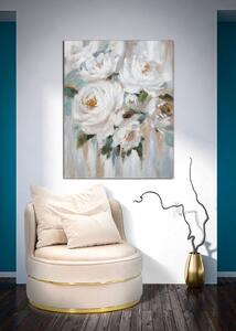 Tablou pictat manual Crem Flower, Lemn Canvas, Multicolor, 100x80x3.7 cm