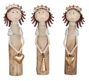 Set 3 decoratiuni Angel Lea, Lemn, Multicolor, 6x9x27 cm