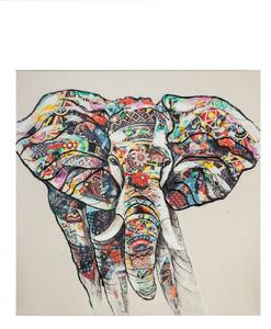Tablou Colorful Elephant, Canvas cu rama lemn, Multicolor, 100x100x3.7 cm