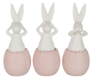 Set 3 figurine Rabbit See Hear Speak, Ceramica, Alb Roz, 12x12x31.2 cm