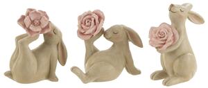 Set 3 figurine Rabbit With Rose, Rasina, Bej Roz, 7x8.5x16.5 cm