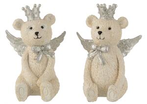 Set 2 figurine Piggy Bank Bear Crown, Rasina, Alb Argintiu, 18x11x15 cm