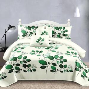 Lenjerie de pat, 2 persoane, finet, 6 piese, cream , cu frunze verzi, LFN246