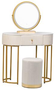 Set Bohemia, Masă de toaletă pentru machiaj cu oglindă iluminată LED, control touch, sertar, taburet, Bej, 80x40x75 cm