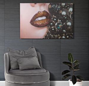 Tablou pictat manual Beautiful Lips, Lemn Canvas, Multicolor, 120x80x3.8 cm