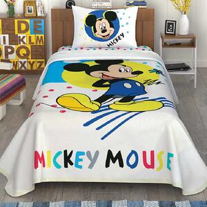 Lenjerie si Cuvertura Copii Mickey Mouse Colour, Pentru Pat de 120x200 cm (Bumbac 100%)