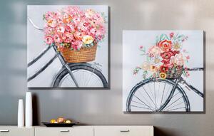 Set 2 tablouri Flower Bike, Canvas, Multicolor, 3.5x40x40 cm