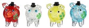 Set 4 figurine Pig, Sticla, Multicolor, 2.6x3.2x3.4 cm