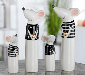 Set 2 decoratiuni Mouse Loving, Portelan, Alb Negru, 6xx15x7 cm