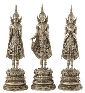 Set 3 figurine Buddah Standing, Rasina, Argintiu, 12.5x12.5x43 cm