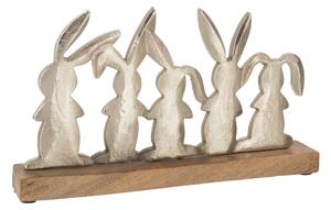 Decoratiune Rabbits On A Row, Aluminiu, Argintiu, 28x28x14 cm