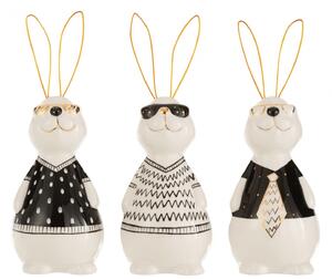 Set 3 figurine Rabbit Max, Ceramica, Alb Negru Auriu, 8.5x7x19.5 cm