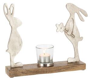 Suport lumanare Tealight Holder Rabbits, Aluminiu, Argintiu, 30x2.5x23 cm