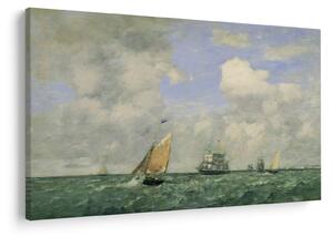Tablou - Eugène Boudin, Ships and Sailing Boats Leaving Le Havre, reproducere (90x60 cm)