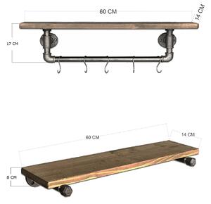 Raft pentru baie BoruRaf113, lemn de molid/metal, 60x17x14 cm