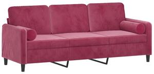 Canapea cu 3 locuri cu pernuțe, roșu vin, 180 cm, catifea