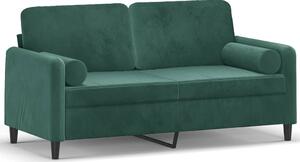 Canapea cu 2 locuri cu pernuțe, verde închis, 140 cm, catifea