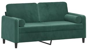 Canapea cu 2 locuri cu pernuțe, verde închis, 140 cm, catifea