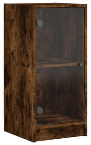 Dulap lateral cu uși din sticlă, stejar fumuriu, 35x37x75,5 cm