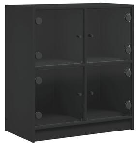 Dulap lateral cu uși din sticlă, negru, 68x37x75,5 cm