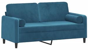 Canapea cu 2 locuri cu pernuțe, albastru, 140 cm, catifea