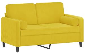 Canapea cu 2 locuri cu pernuțe, galben, 120 cm, catifea