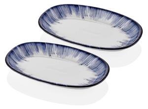 Set 2 platouri GIU011, alb/albastru, bone china 100%, 22 cm